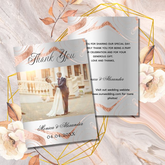 Silver rose gold photo QR wedding thank you card (Creator Uploaded)