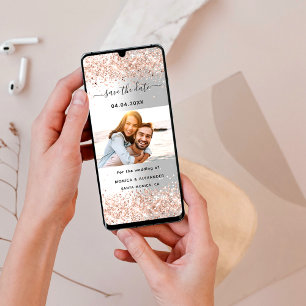 Silver rose gold photo wedding Save the Date