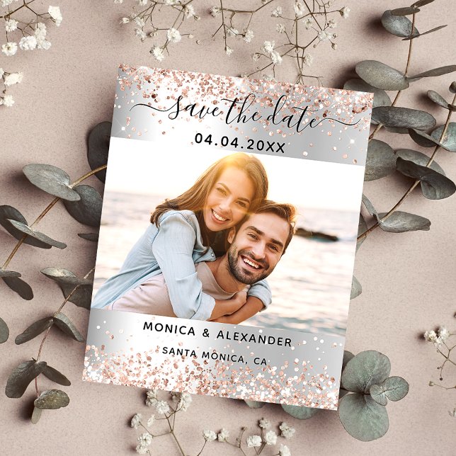 Silver rose gold QR wedding Save the Date card (Creator Uploaded)