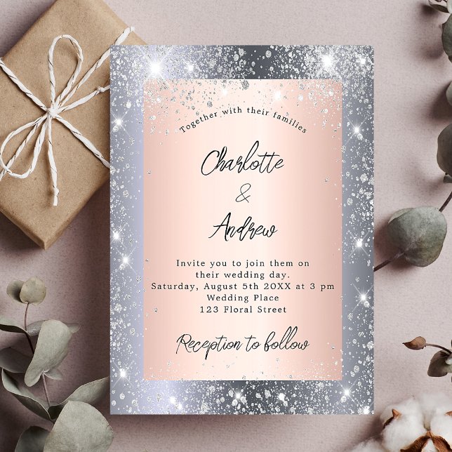 Silver rose gold sparkles elegant luxury wedding  invitation (Creator Uploaded)