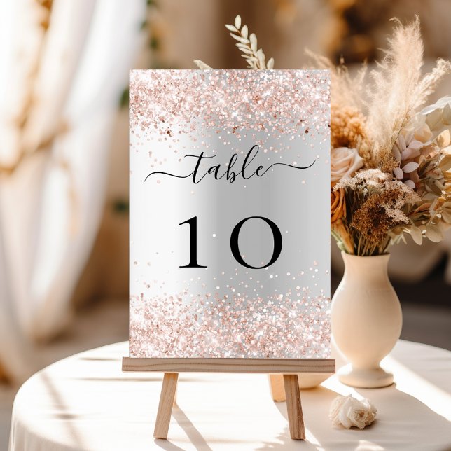 Silver rose gold sparkles elegant table number (Creator Uploaded)