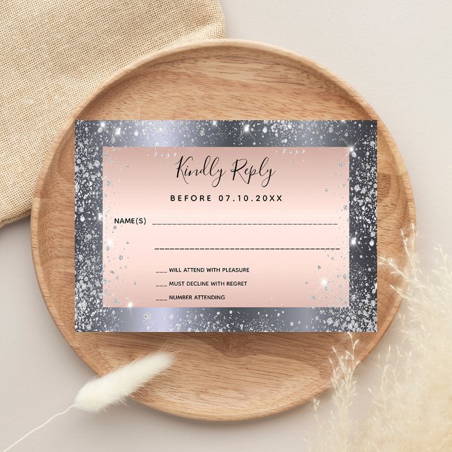 Silver rose gold sparkles wedding RSVP (Creator Uploaded)