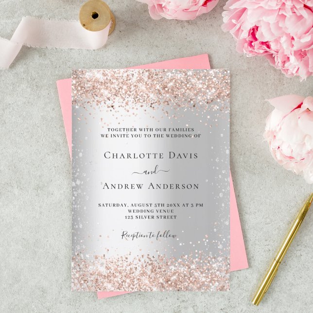 Silver rose gold wedding invitation (Creator Uploaded)