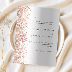 Silver rose gold wedding invitation