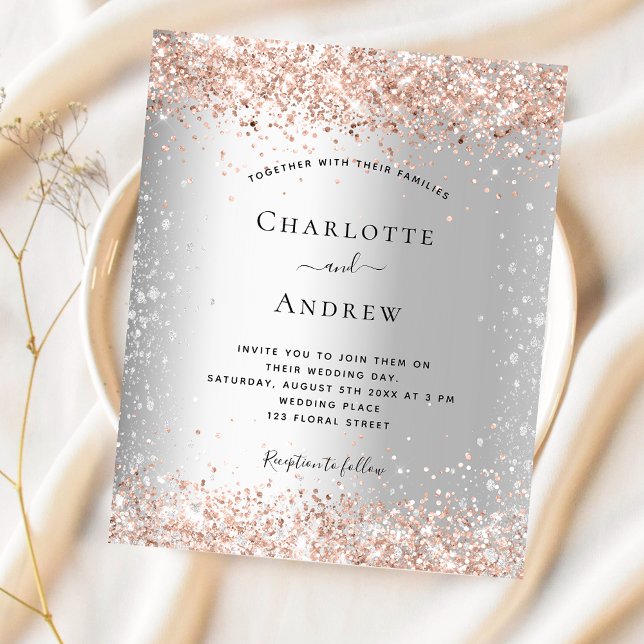 Silver rose gold wedding invitation (Creator Uploaded)
