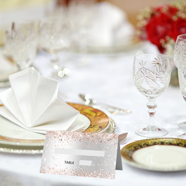 Silver rose gold wedding place card (Creator Uploaded)