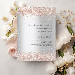Silver rose gold wedding reception invitation