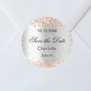 Silver rose gold wedding Save the Date Classic Round Sticker