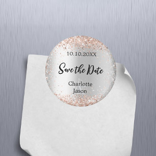 Silver rose gold wedding Save the Date Magnet