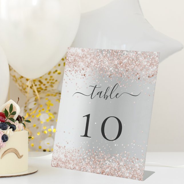 Silver rose gold wedding table number pedestal sign (Creator Uploaded)