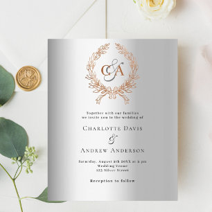 Silver rose gold wreath monogram budget wedding