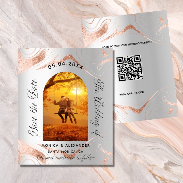 Silver rose photo QR wedding save the date card (Creator Uploaded)