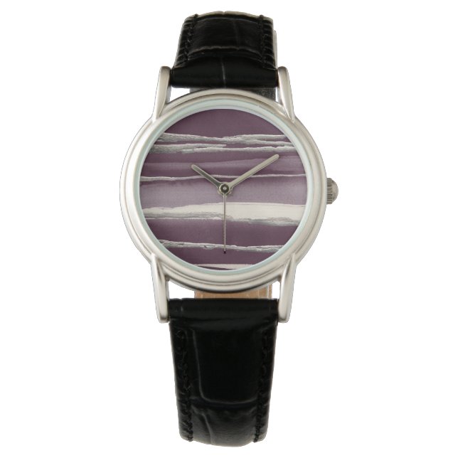 Silver Rose Purple Abstract Print Watch (Front)