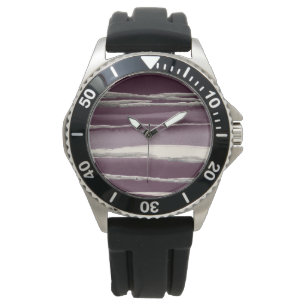 Silver Rose Purple Abstract Print Watch