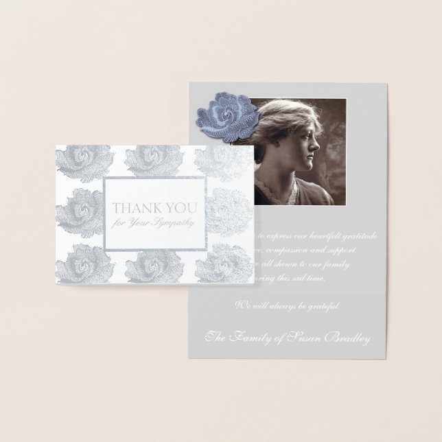 Silver Rose Tapestry Sympathy Thank You Foil 2 Card (Display)