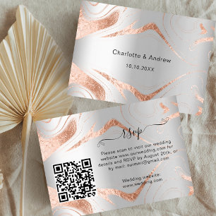 Silver rose wedding response website QR code RSVP Enclosure Card