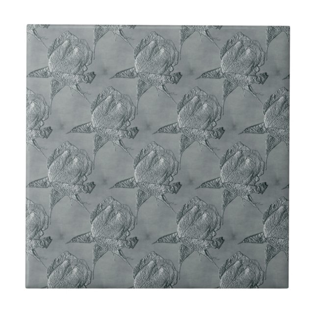 Silver Rosebuds Floral Art Tile (Front)