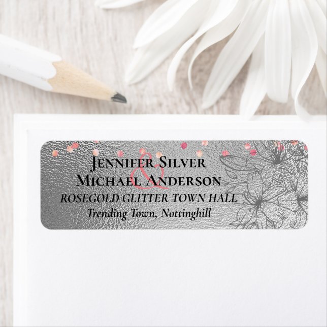 Silver Rosegold WEDDING Metallic Glitter BUDGET Return Address Label (Insitu)