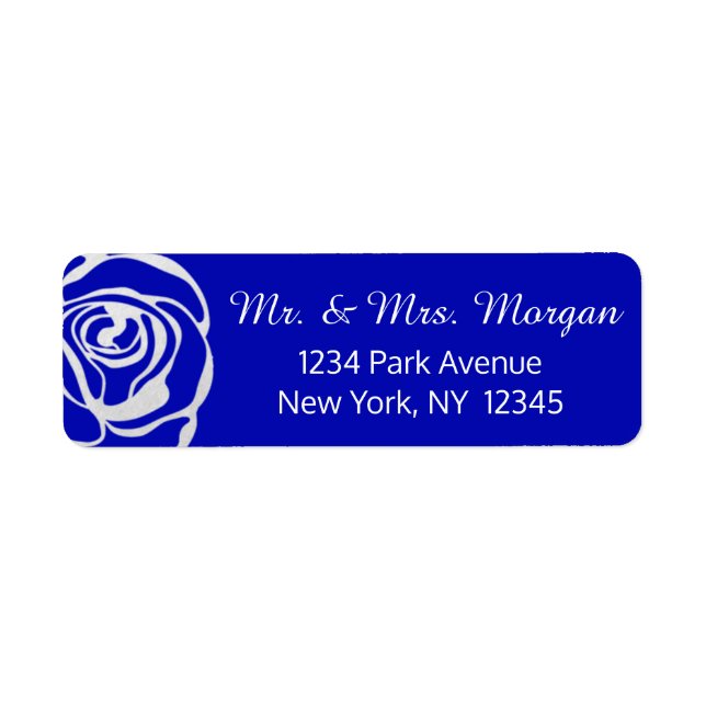 Silver Roses on Royal Blue Return Address Label (Front)