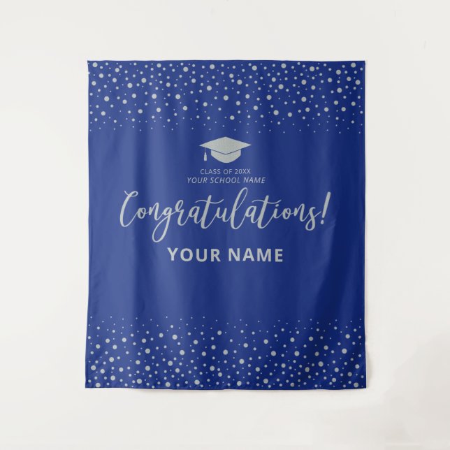 Silver & Royal Blue | Congratulation Graduation Tapestry (Front)