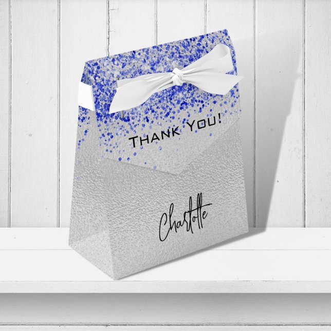 Silver royal blue glitter sparkles name thank you favour box (Creator Uploaded)