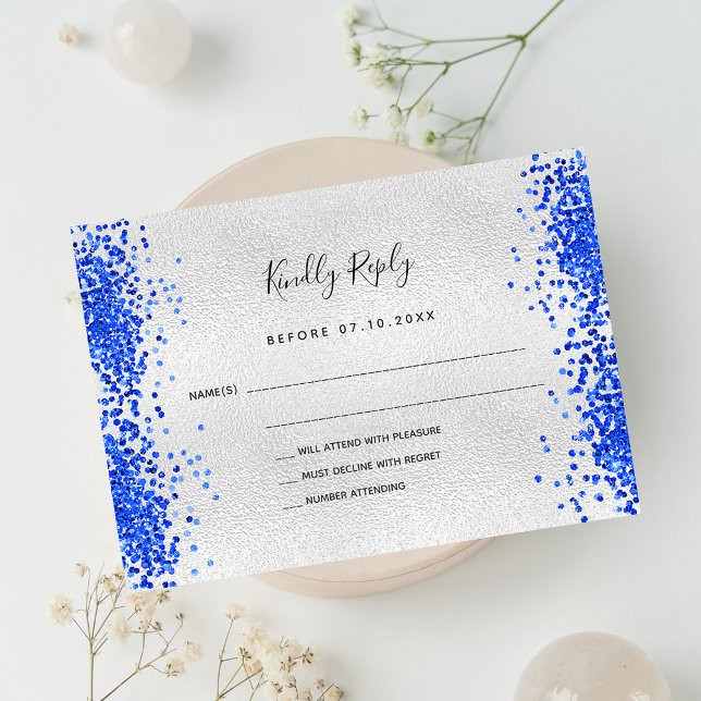 Silver royal blue modern wedding RSVP Card (Creator Uploaded)