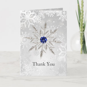 silver royal blue snowflakes wedding Thank You Card