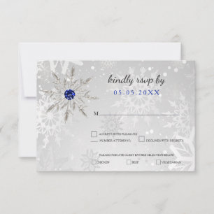 silver Royal Blue snowflakes winter wedding rsvp Card