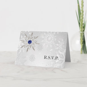 silver royal blue snowflakes winter wedding rsvp invitation