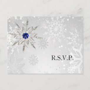 Silver Royal Blue Snowflakes Winter Wedding rsvp Invitation Postcard