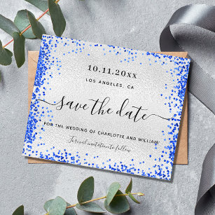 Silver royal blue wedding budget save the date flyer