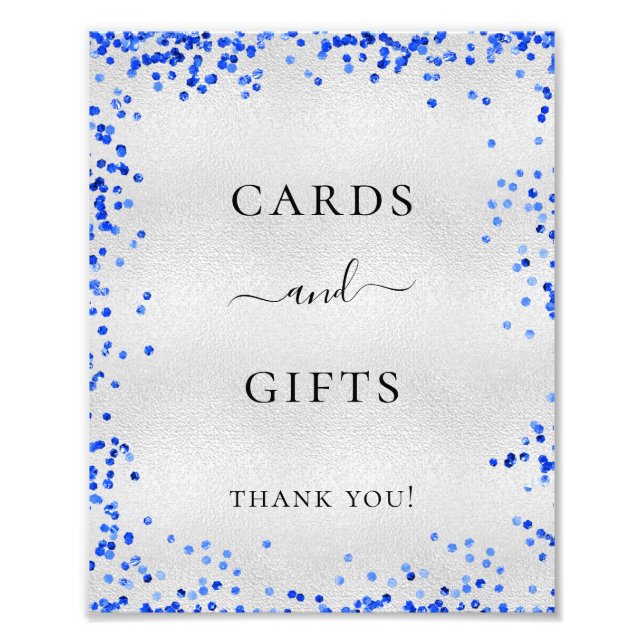Silver royal blue wedding cards gifts photo print (Front)
