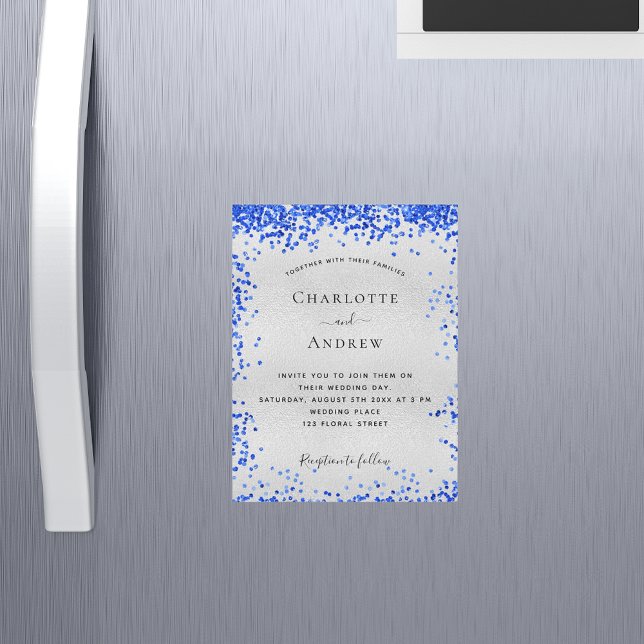 Silver royal blue wedding invitation magnet (Creator Uploaded)