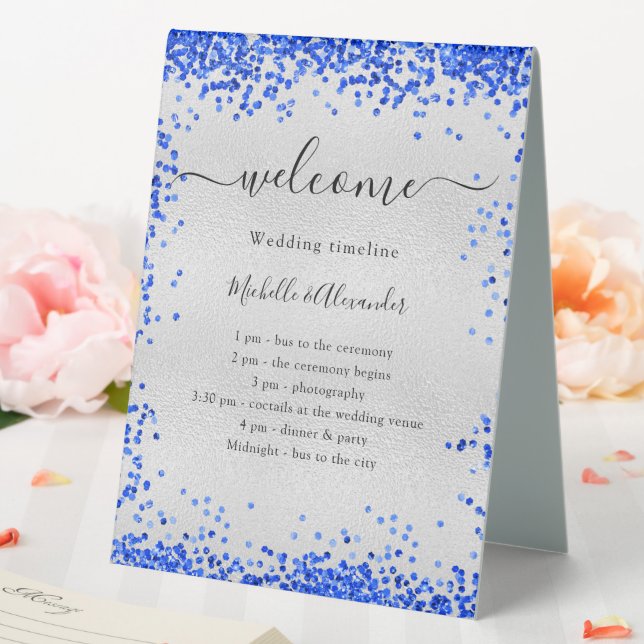 Silver royal blue wedding program timeline (In SItu (Wedding))