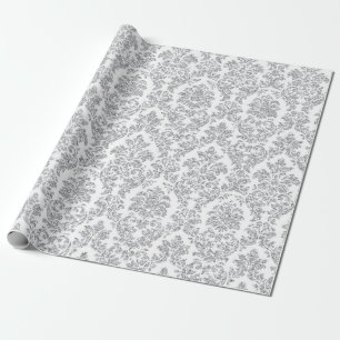 Silver Royal Floral Damask White Grey Vip Wrapping Paper