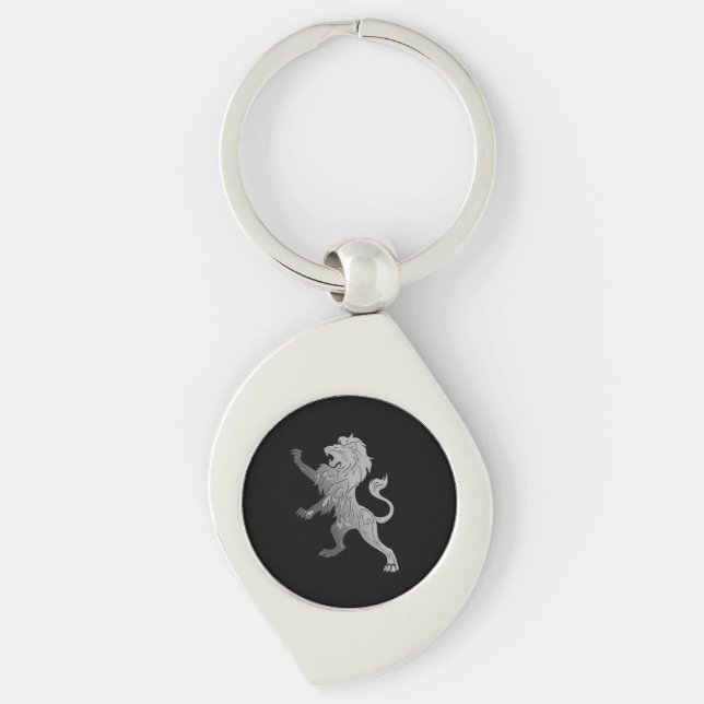 Silver Royal Lion on Black  Key Ring (Front)