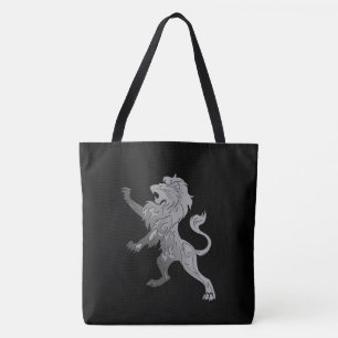 Silver Royal Lion on Black  Tote Bag