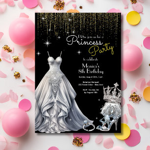 Silver Royal Princess Black Birthday Invitation