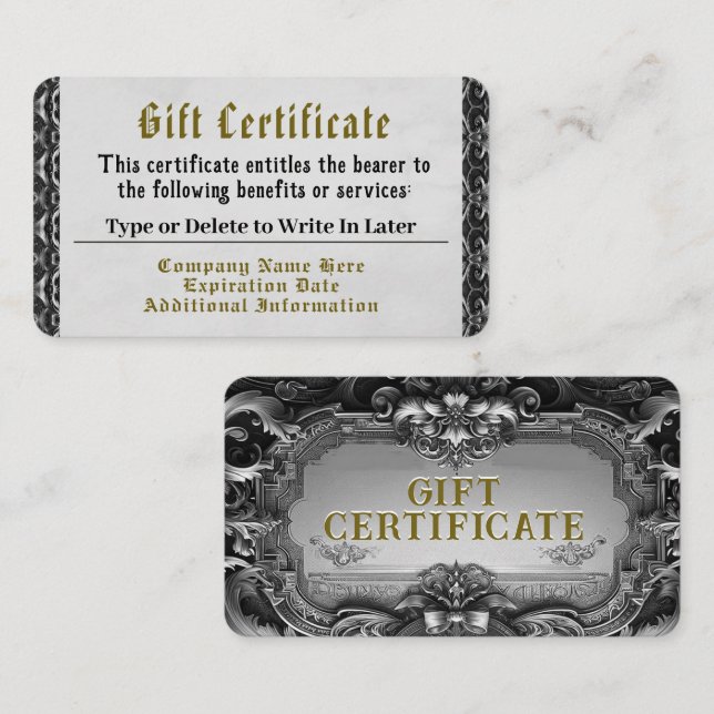 Silver Royalty Gift Certificate (Front/Back)