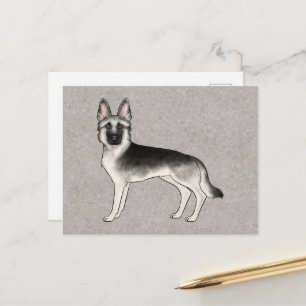 Silver Sable German Shepherd Cartoon GSD Dog Grey Postcard