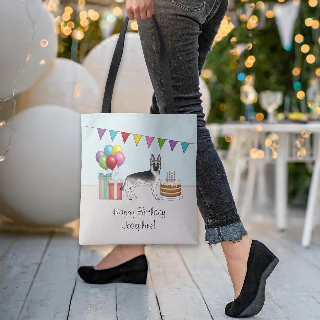 Silver Sable German Shepherd Colourful Birthday Tote Bag (Please note: This image is a digital mockup. The product may not be in scale.)