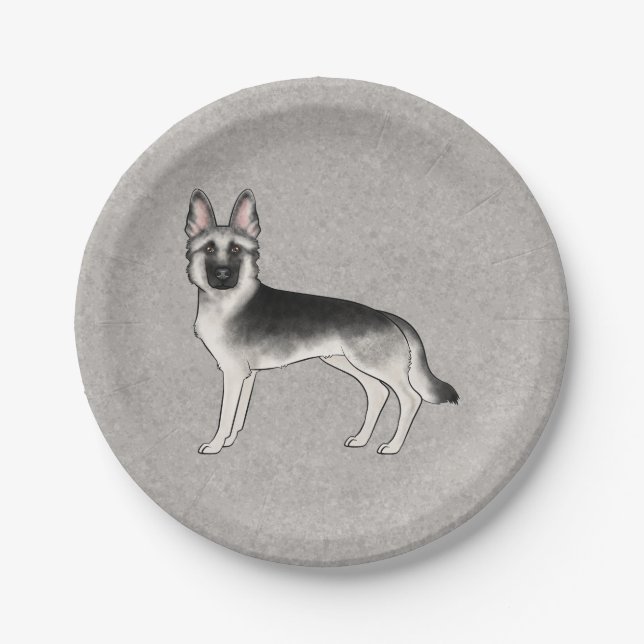 Silver Sable German Shepherd Cute Cartoon GSD Dog Paper Plate (Front)