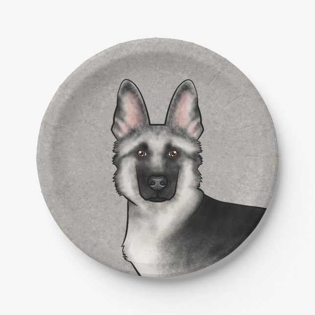Silver Sable German Shepherd Cute Dog Head Paper Plate (Front)