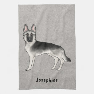 Silver Sable German Shepherd Dog And Custom Name Tea Towel