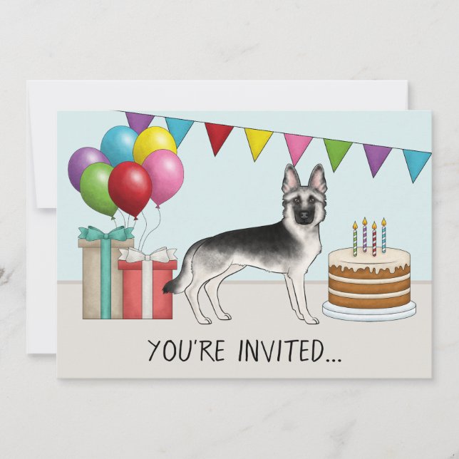 Silver Sable German Shepherd Dog Colourful Birthda Invitation (Front)
