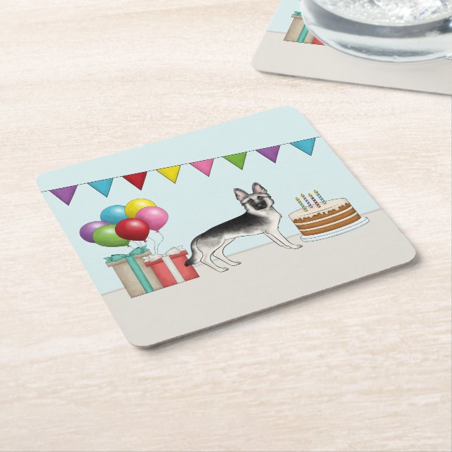 Silver Sable German Shepherd Dog Colourful Birthda Square Paper Coaster (Angled)