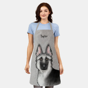 Silver Sable German Shepherd Dog Head And Name Apron