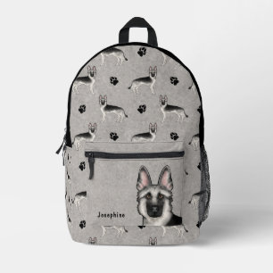 Silver Sable German Shepherd Dog Pattern And Name Printed Backpack
