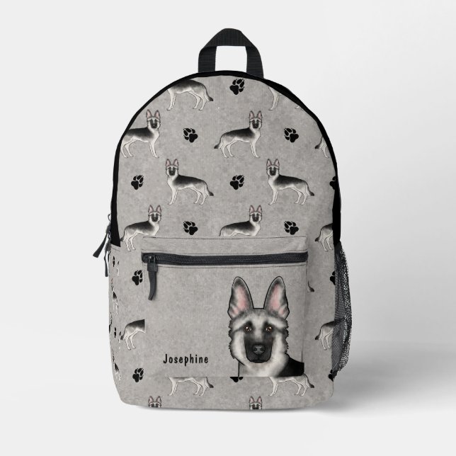 Silver Sable German Shepherd Dog Pattern And Name Printed Backpack (Front)
