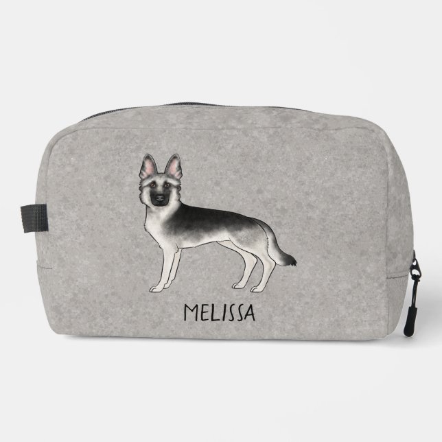 Silver Sable German Shepherd Dog With Any Name Dopp Kit (Front)